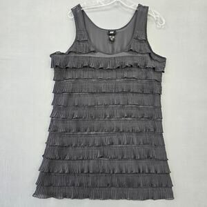 H&M Slate Gray Ruffled Tank Classic Scoop Neck Lightweight Lined Women's Size L